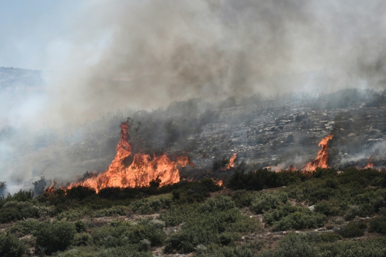 Πυρκαγιά σε θαμνώδη περιοχή κοντά στο Βόλο στις 27 Ιουλίου 2023 στην Ελλάδα (AFP - Σάκης Μητρολίδης)