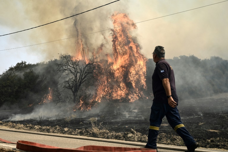 Πυροσβέστης σε δράση στη Δίκελλα, κοντά στην Αλεξανδρούπολη στη βόρεια Ελλάδα, στις 23 Αυγούστου 2023 (AFP - Σάκης Μητρολίδης)